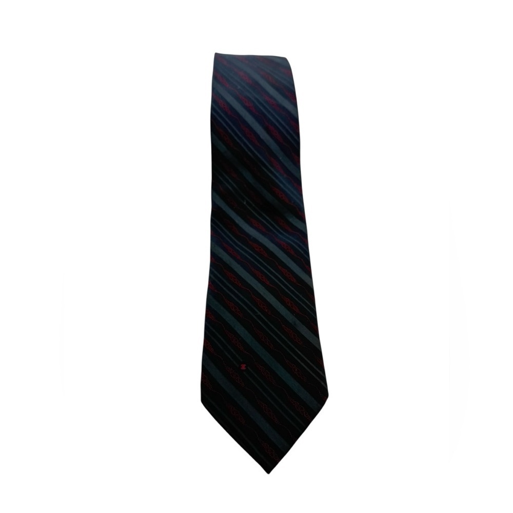 Chanel Elegant Striped Black and Red Tie red logo in front